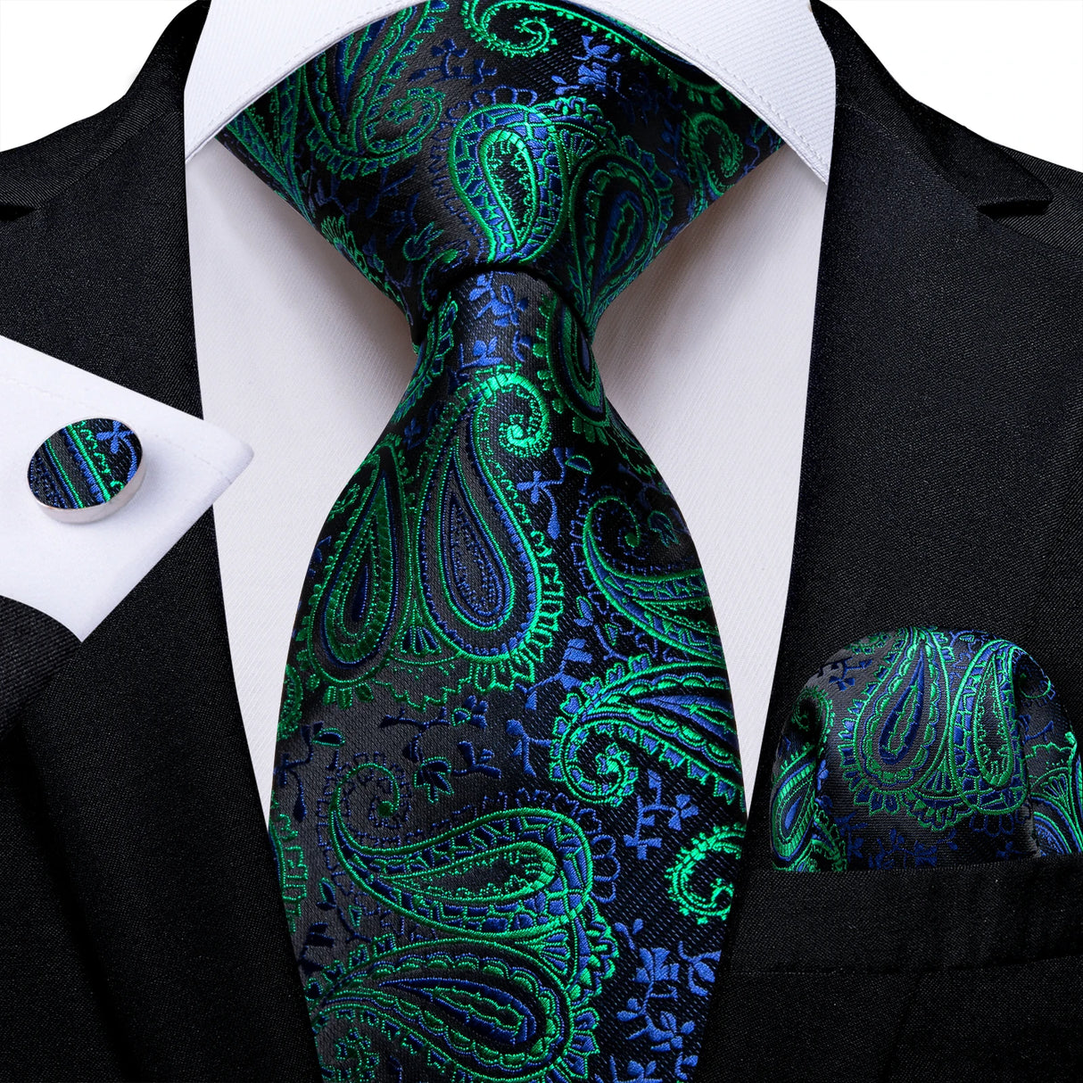 Green And Blue Paisley Floral Men's Ties