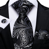 Black And Silver Paisley Floral Men's Ties