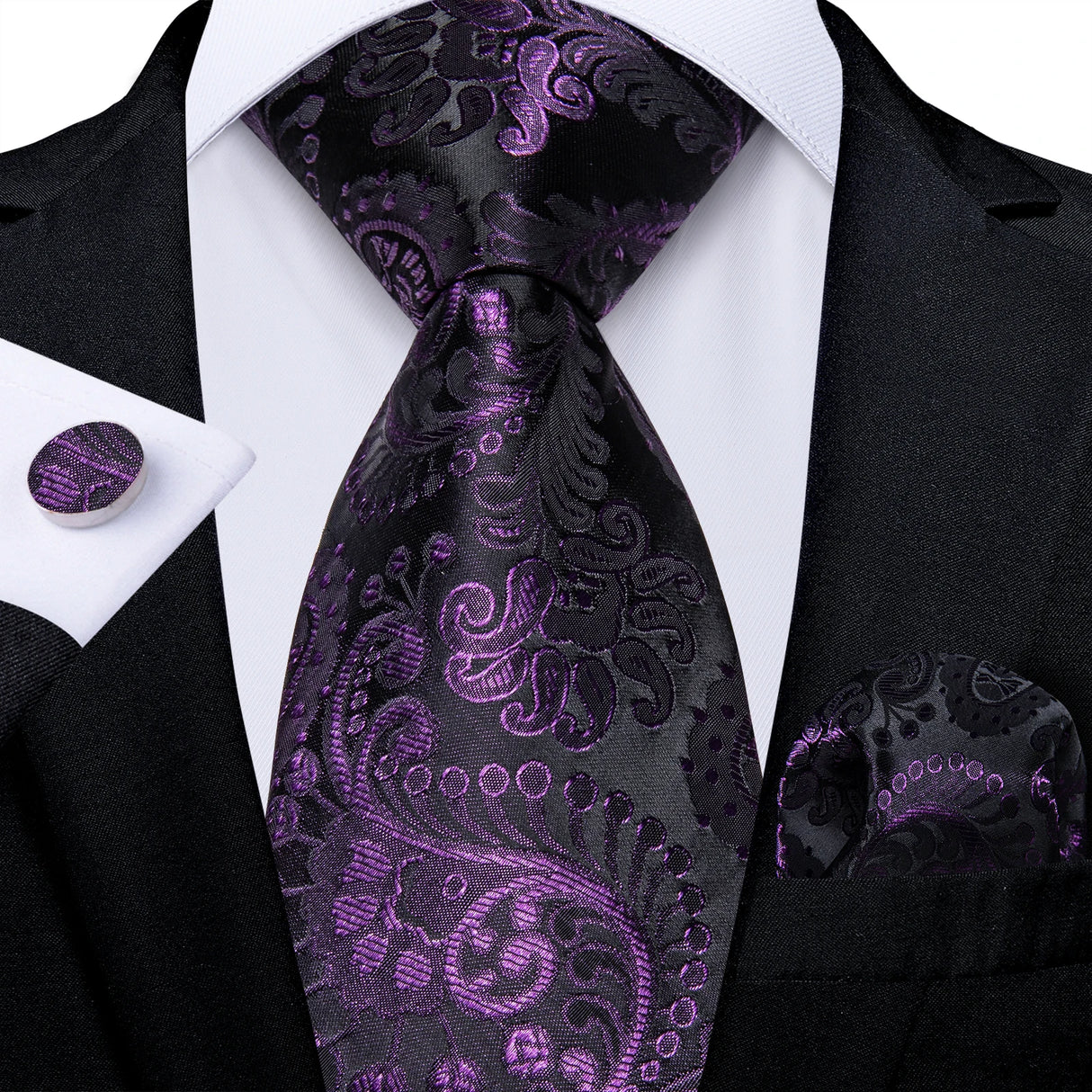 Black And Purple Paisley Floral Men's Ties