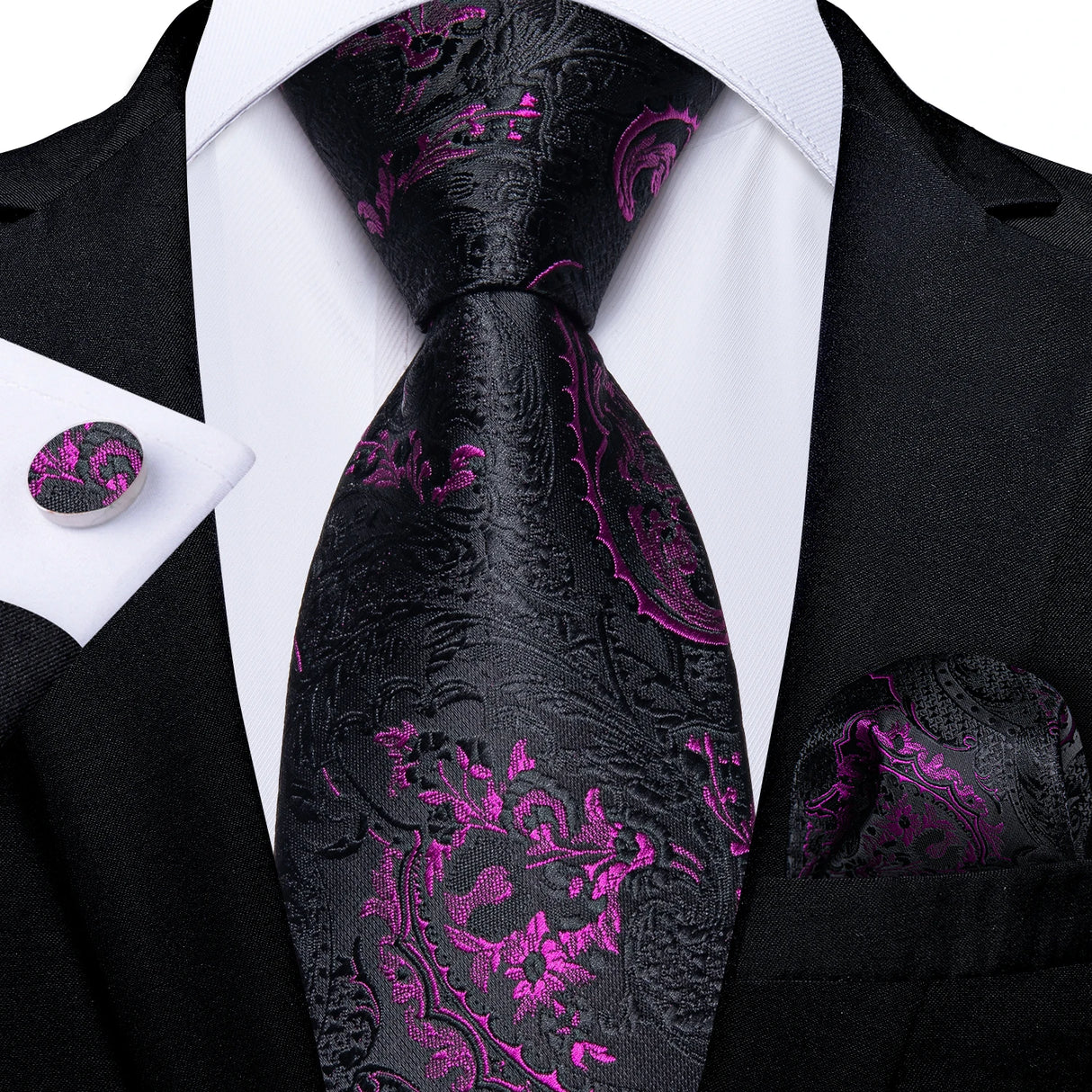 Black And Purple Paisley Floral Men's Ties