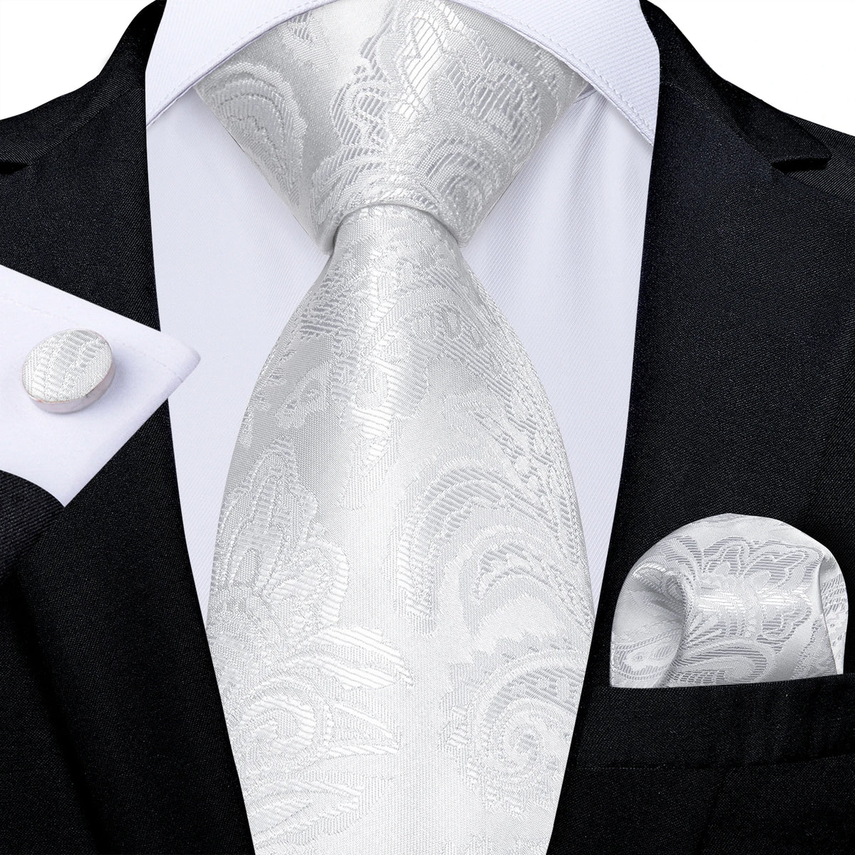 White Paisley Floral Men's Ties