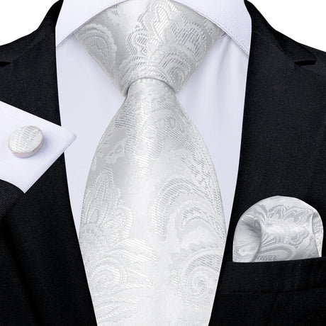 White Paisley Floral Men's Ties
