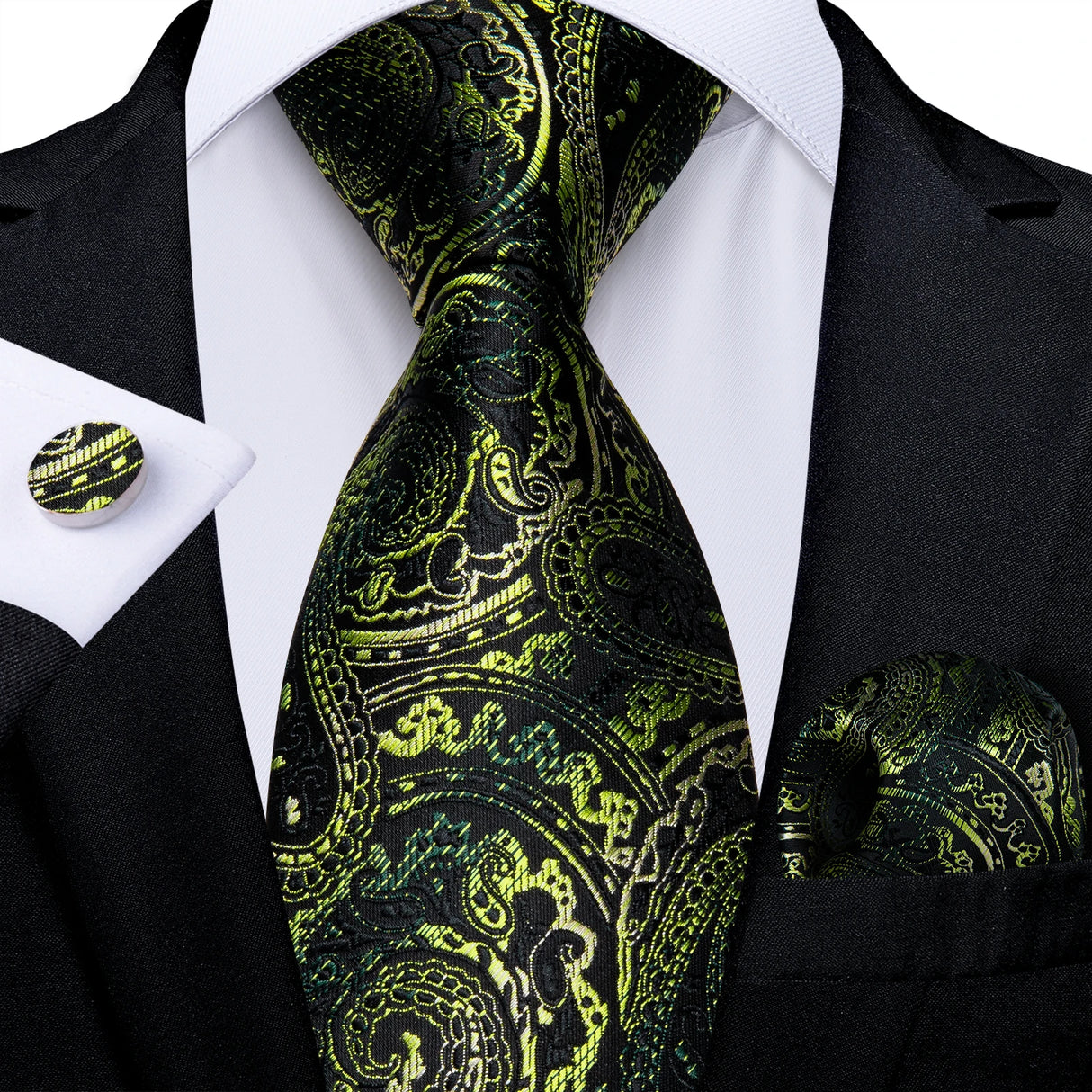 Black And Green Paisley Floral Men's Ties