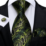 Black And Green Paisley Floral Men's Ties
