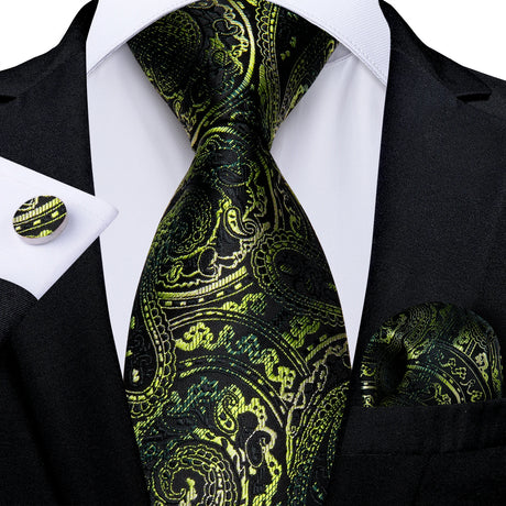 Black And Green Paisley Floral Men's Ties