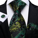 Green Black And Silver Paisley Floral Men's Ties
