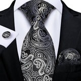 Black And Silver Paisley Floral Men's Ties