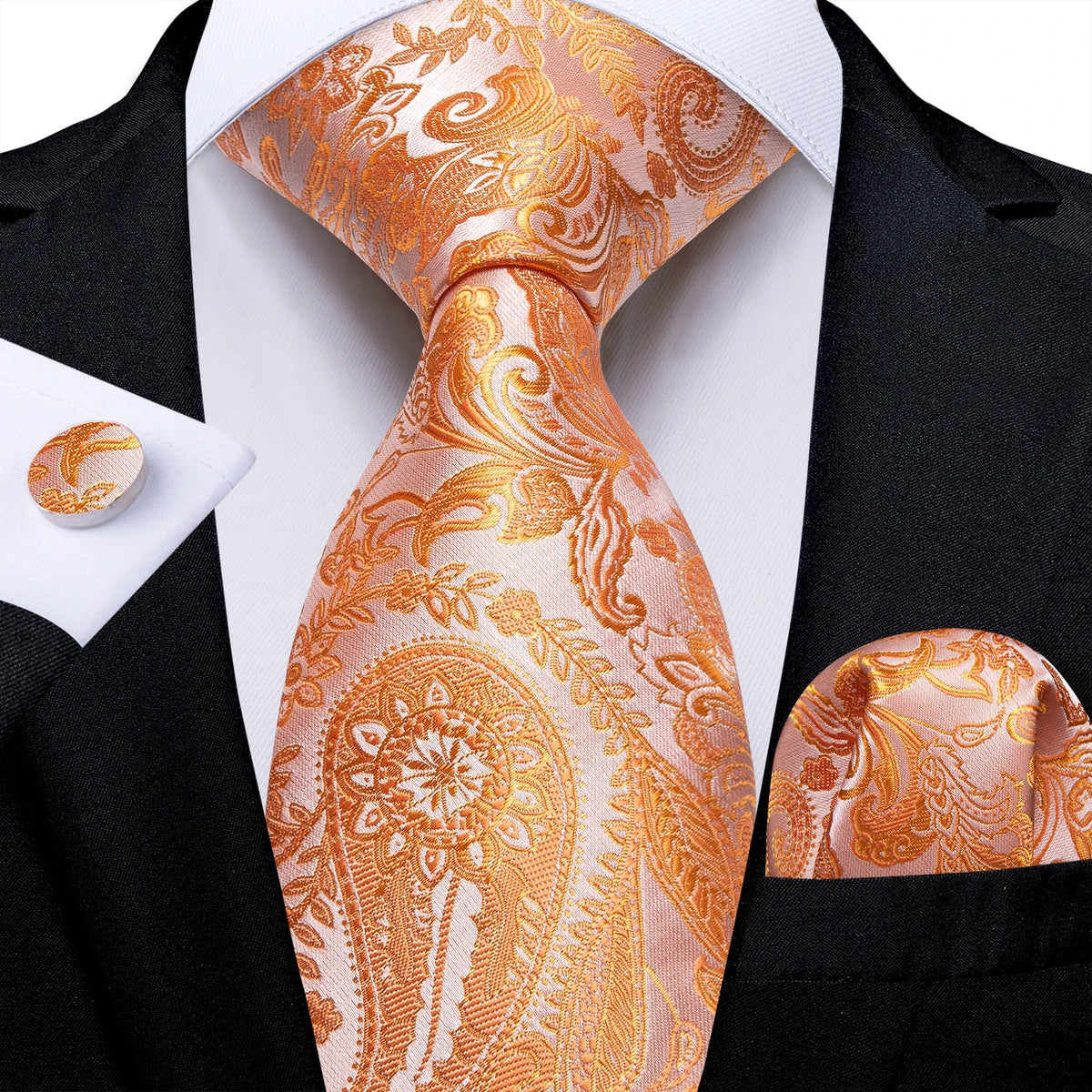 Orange Black And Silver Paisley Floral Men's Ties