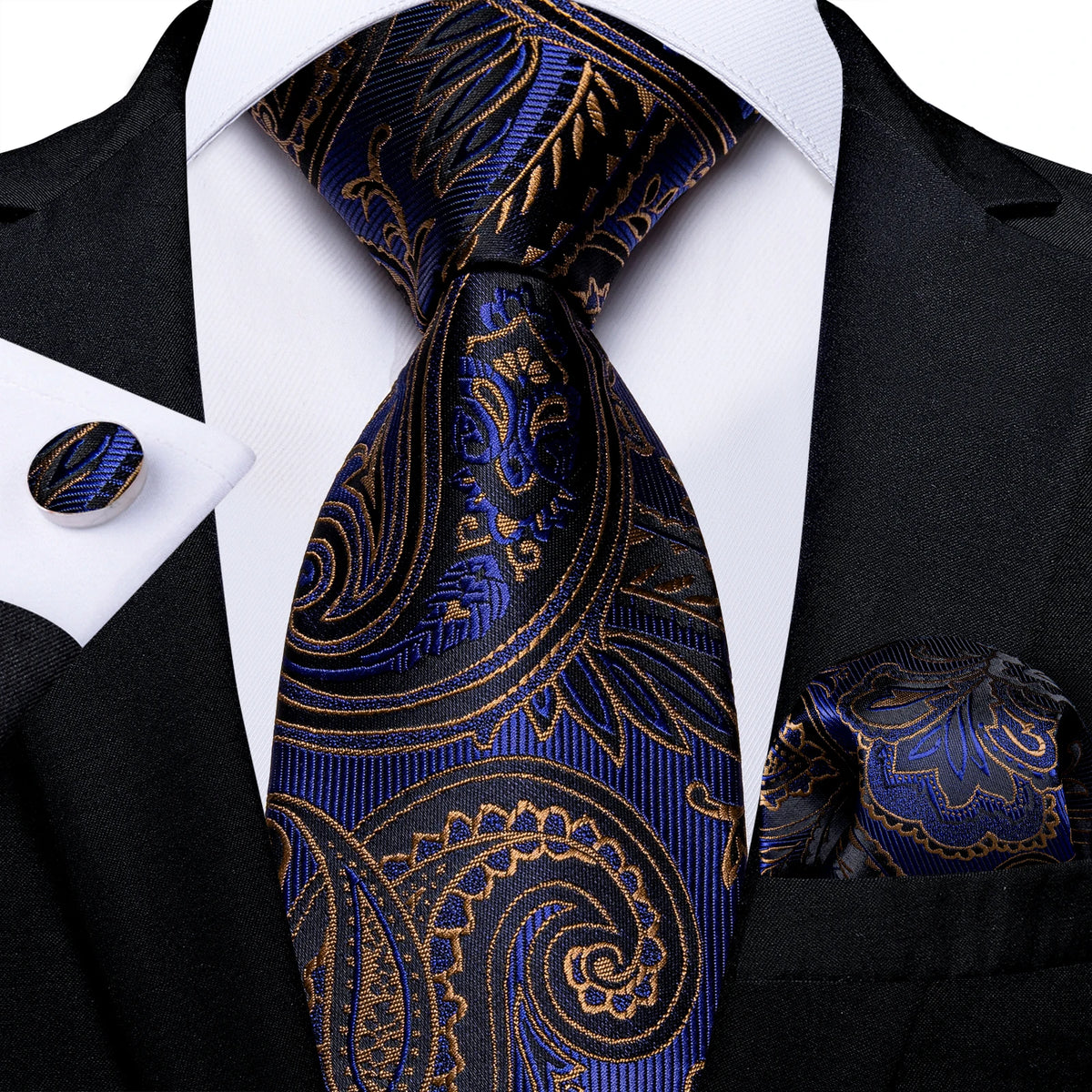 Blue Black And Silver Paisley Floral Men's Ties