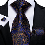 Blue Black And Silver Paisley Floral Men's Ties