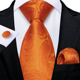 Orange Black And Silver Paisley Floral Men's Ties