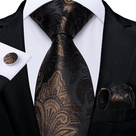 Black And Gold Paisley Floral Men's Ties
