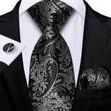 Black And Silver Paisley Floral Men's Ties