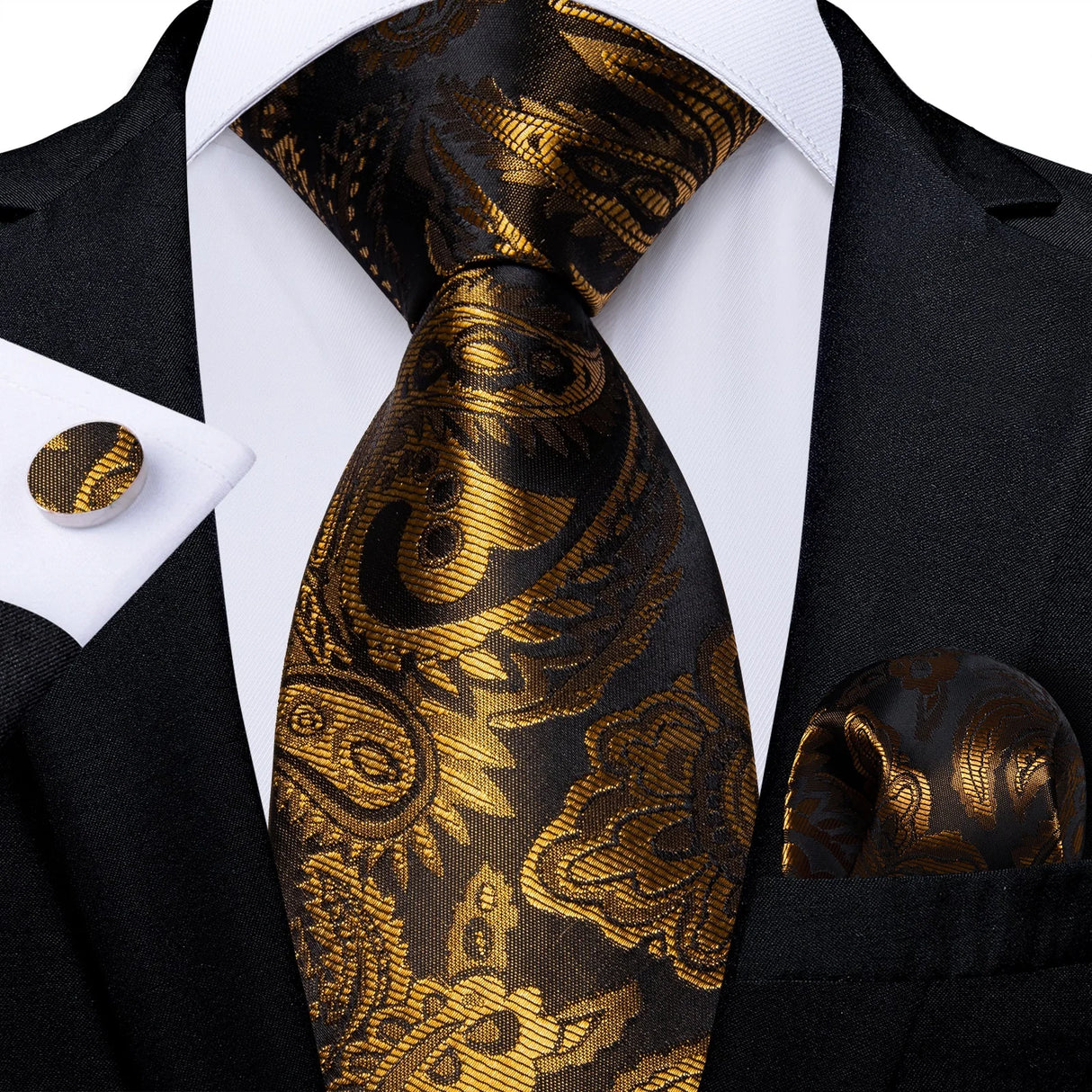 Black And Gold Paisley Floral Men's Ties