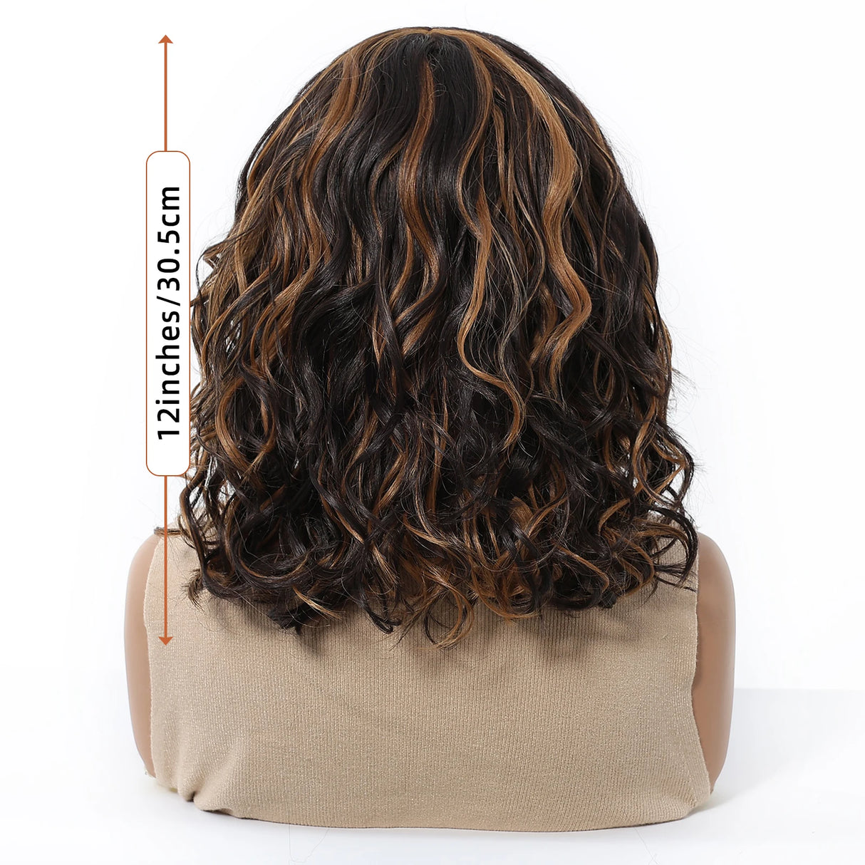 Size of Black Brown Highlights Natural Lace Short Wavy Front Synthetic Hair Wigs
