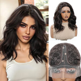 Black Brown Highlights Natural Lace Short Wavy Front Synthetic Hair Wigs