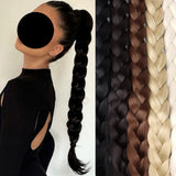 Black Brown Synthetic Long Braided Ponytail Hair Extensions