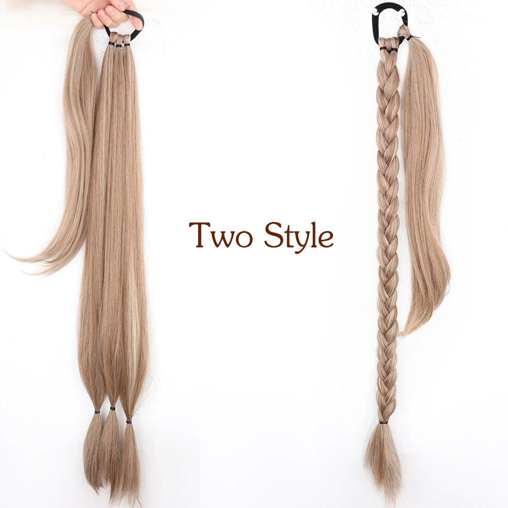 Black Brown Synthetic Long Braided Ponytail Hair Extensions
