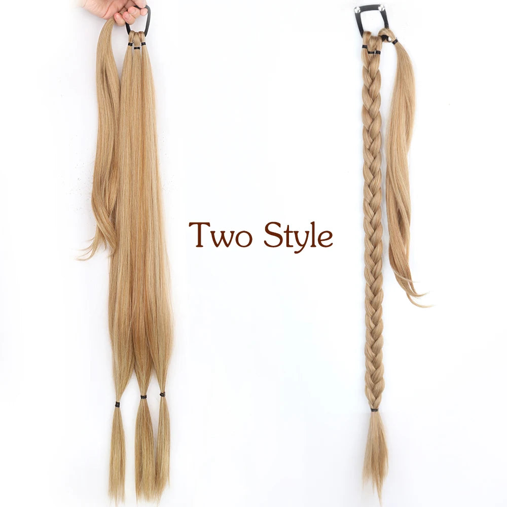 Black Brown Synthetic Long Braided Ponytail Hair Extensions
