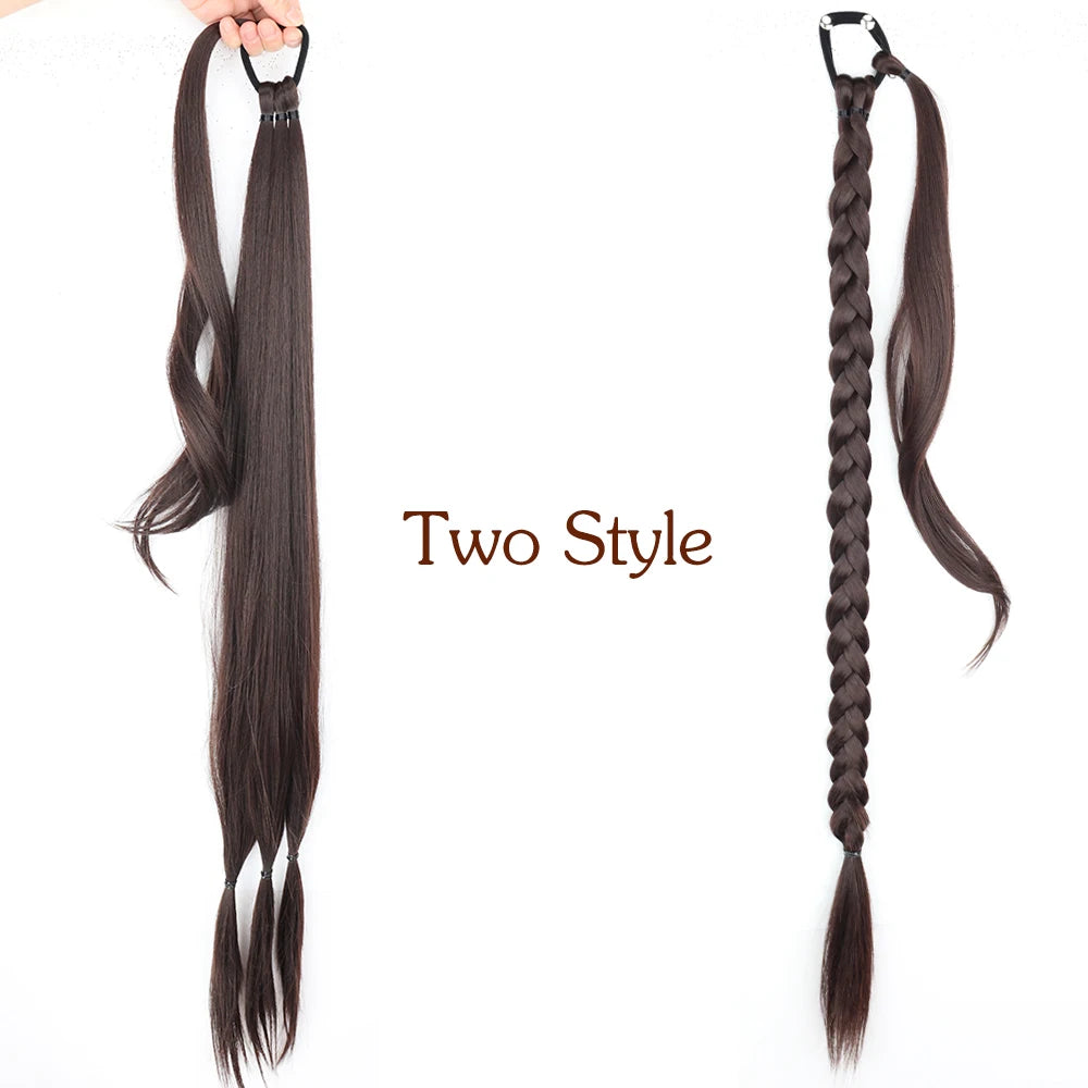 Black Synthetic Long Braided Ponytail Hair Extensions