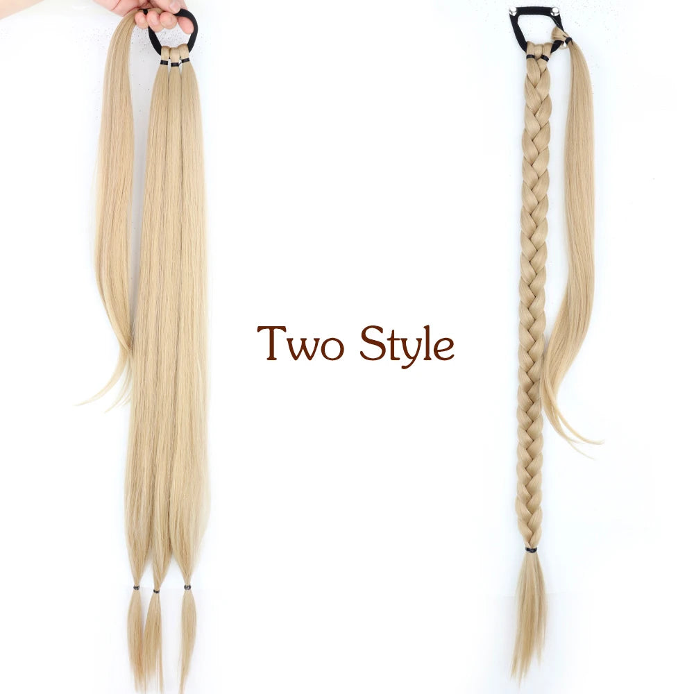 White Black Brown Synthetic Long Braided Ponytail Hair Extensions