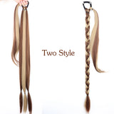 Highlight Black Brown Synthetic Long Braided Ponytail Hair Extensions