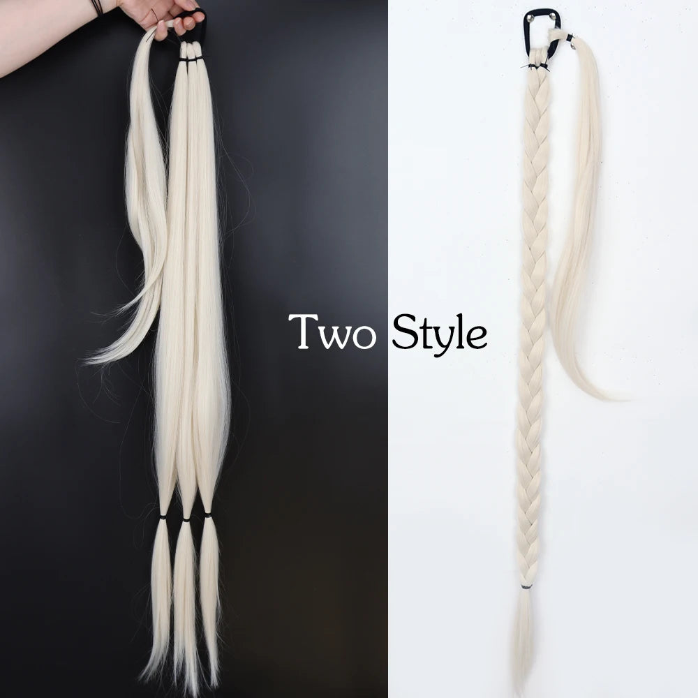 White Synthetic Long Braided Ponytail Hair Extensions