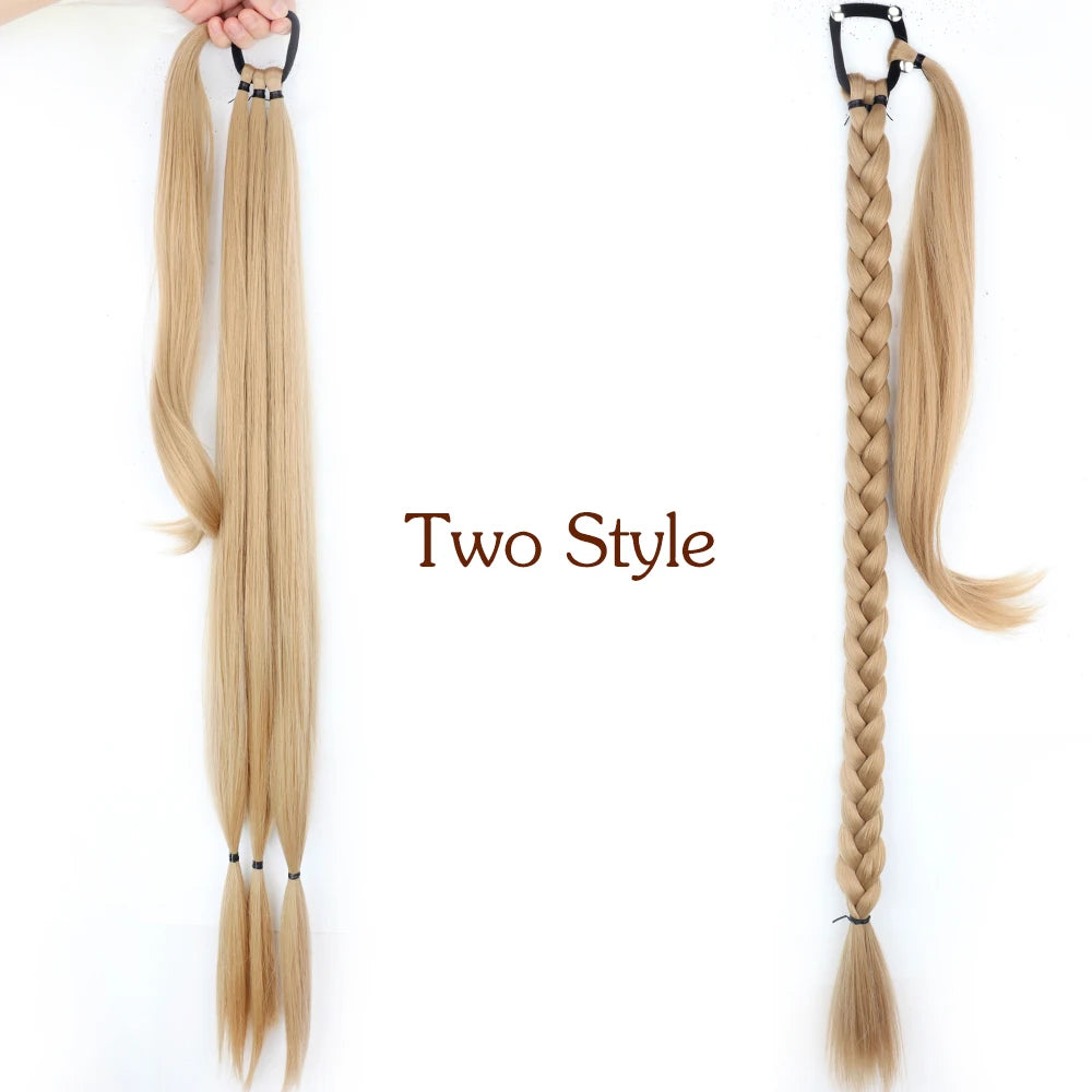 Black Brown Synthetic Long Braided Ponytail Hair Extensions