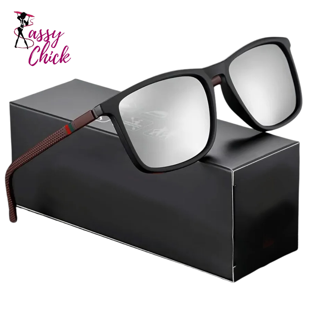 Black Classic Square Men's Sunglasses Sassy Chick Logo