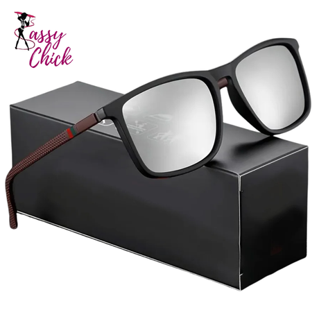 Black Classic Square Men's Sunglasses Sassy Chick Logo