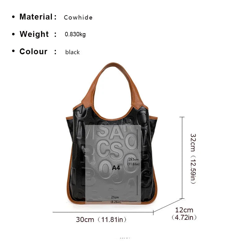 Size of Black Letter Style Large Handbag