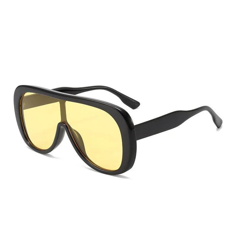 Black Square Vintage Oversize Shield Sunglasses