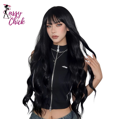 Black Water Wave Synthetic Long Wigs Sassy Chick Logo