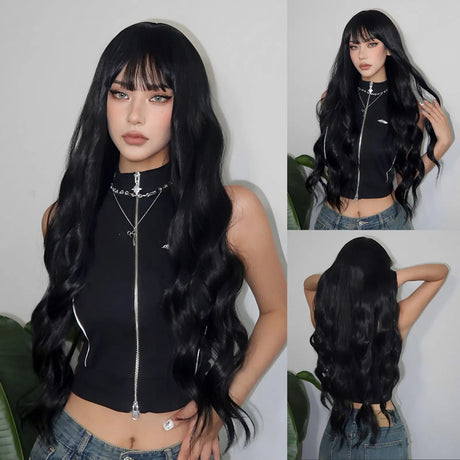 Black Water Wave Synthetic Long Wigs