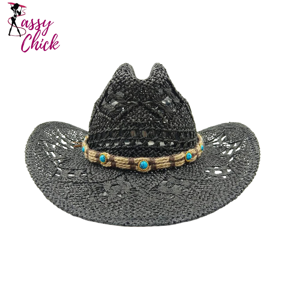 Black Western Cowboy Straw Hat Sassy Chick Logo