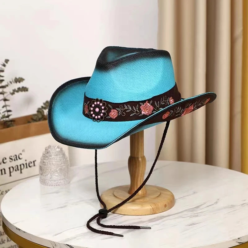 Blue Western Cowboy Straw Hat