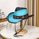Blue Western Cowboy Straw Hat