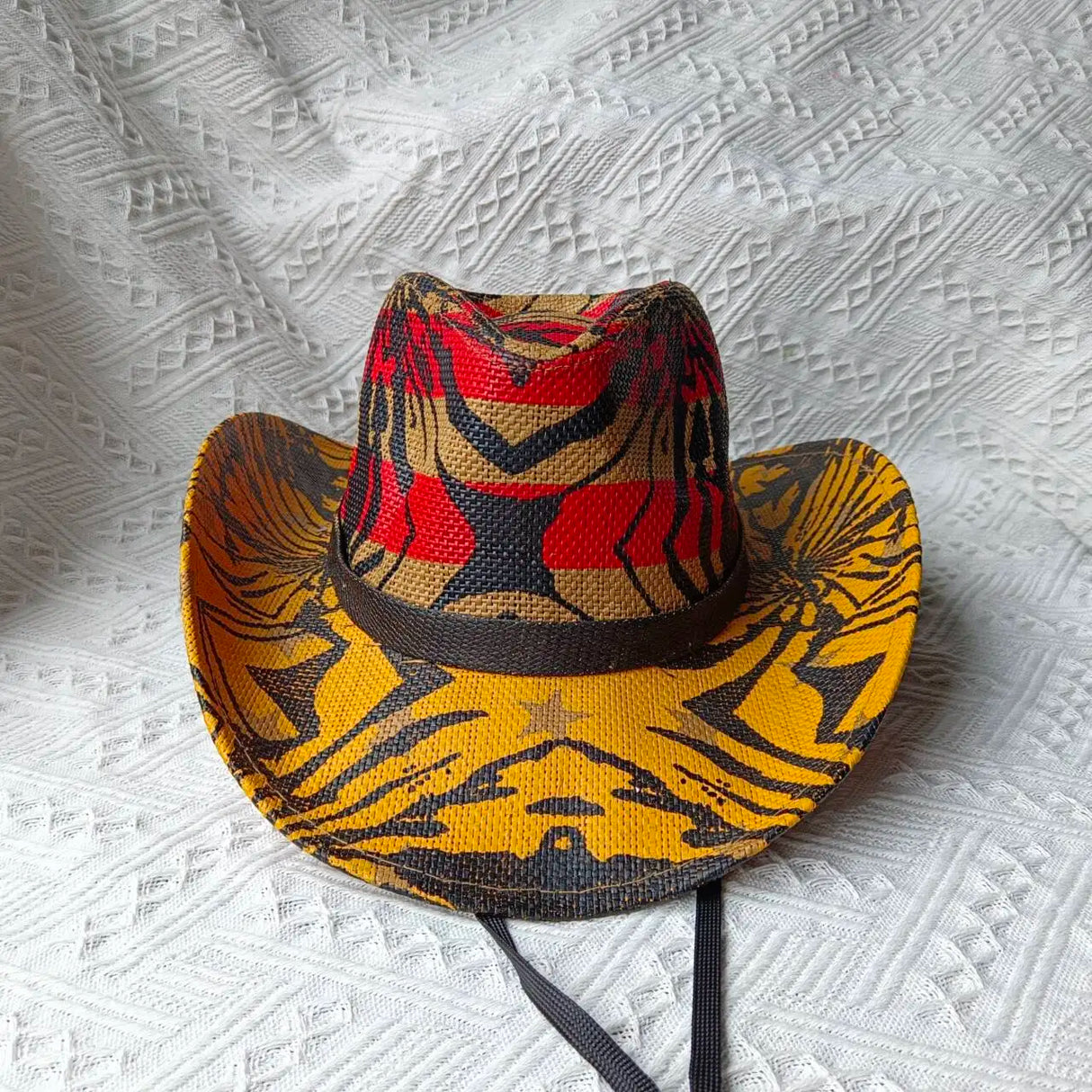 yellow red cowboy straw hat