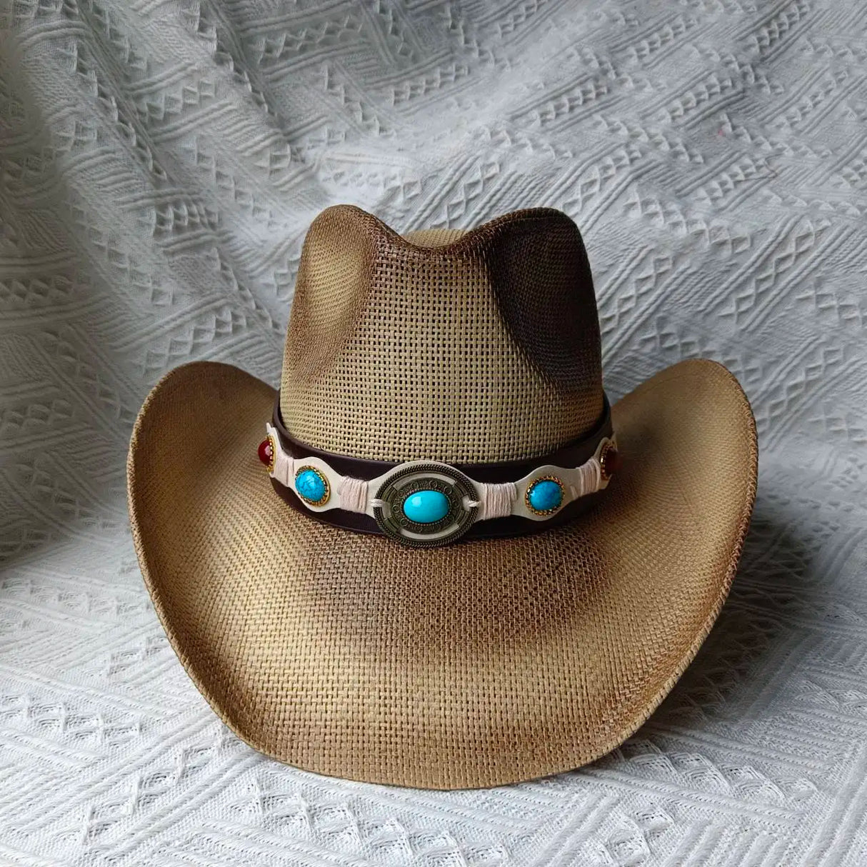 brown cowboy straw hat