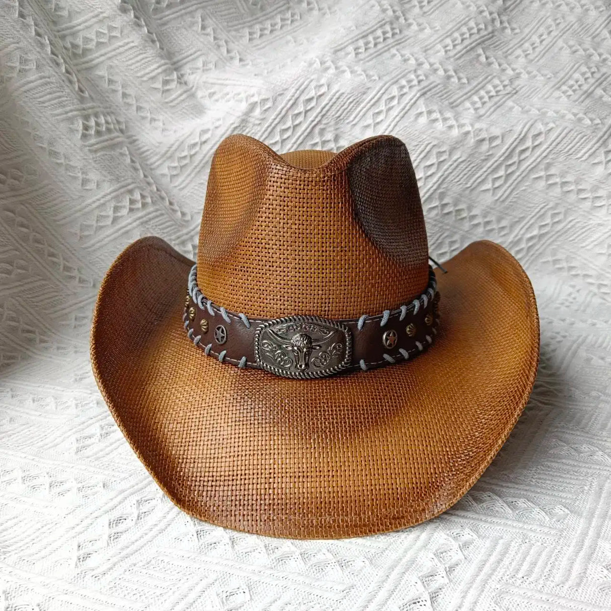 brown cowboy straw hat