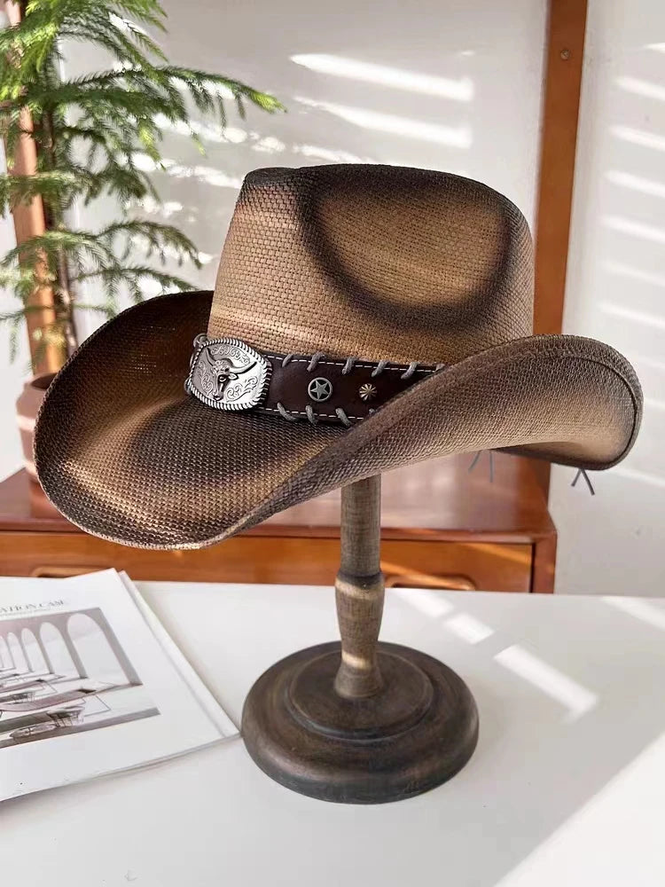 brown cowboy straw hat