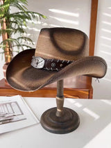 brown cowboy straw hat