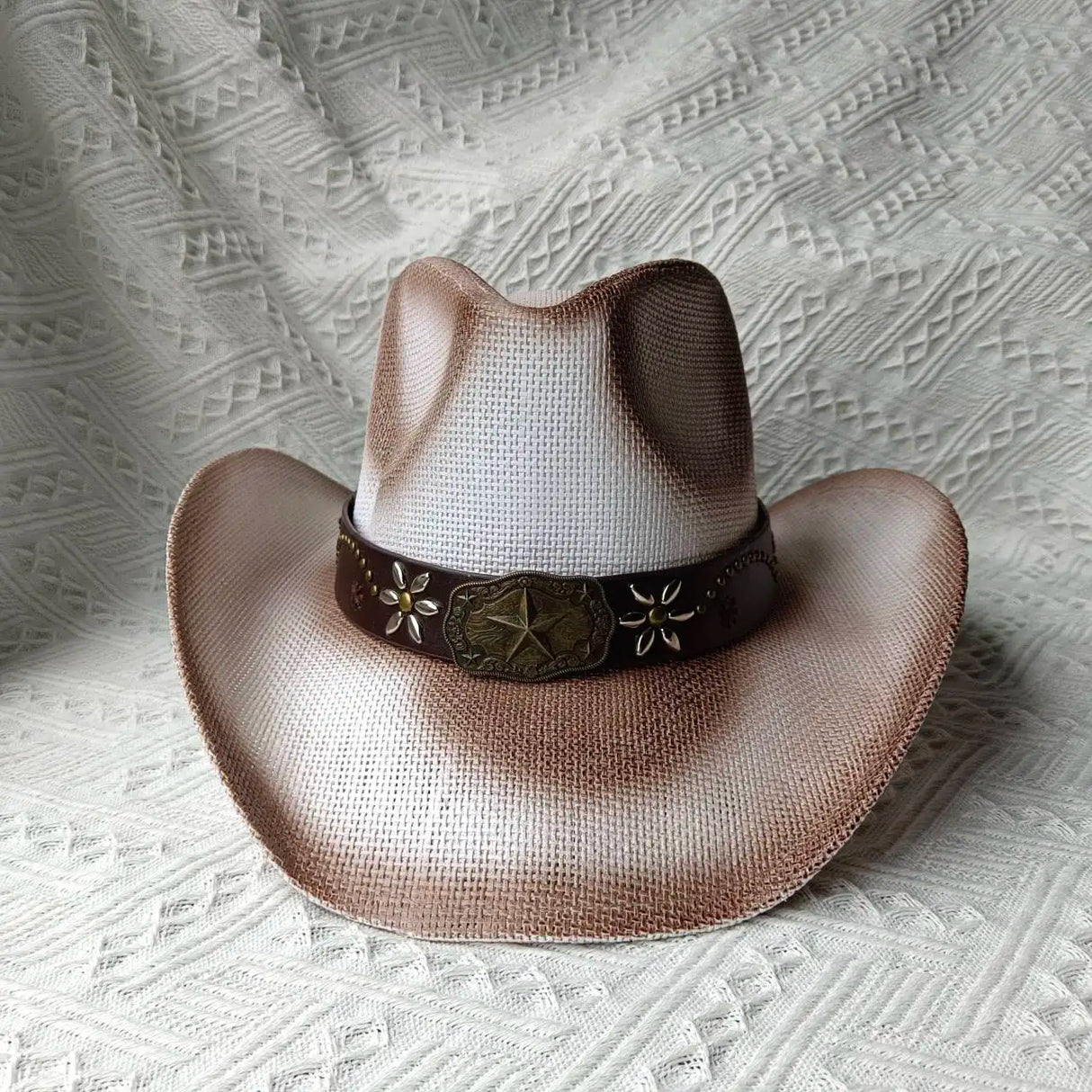 white brown cowboy straw hat
