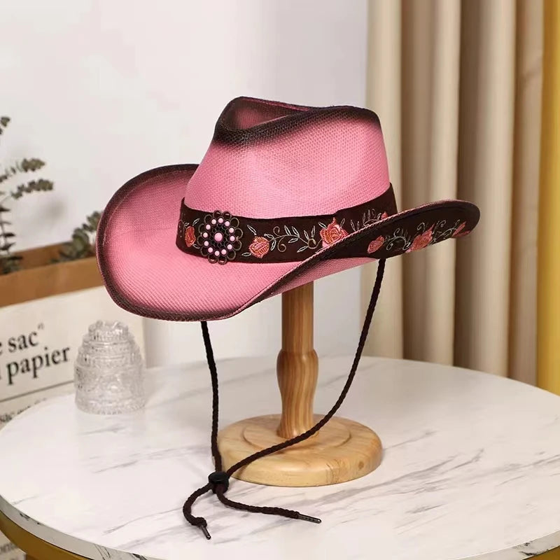 pink cowboy straw hat