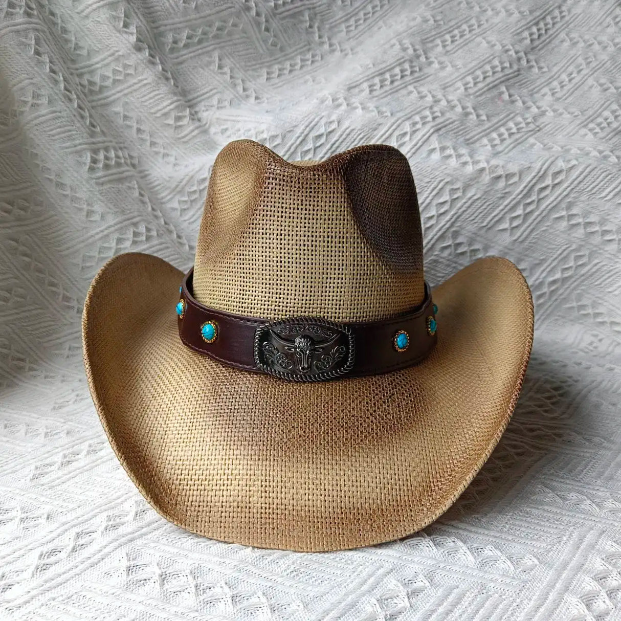 brown cowboy straw hat