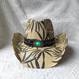 white leaves patter cowboy straw hat