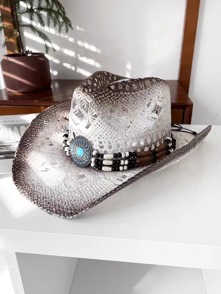 white black cowboy straw hat