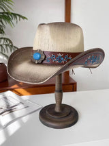 white brown cowboy straw hat