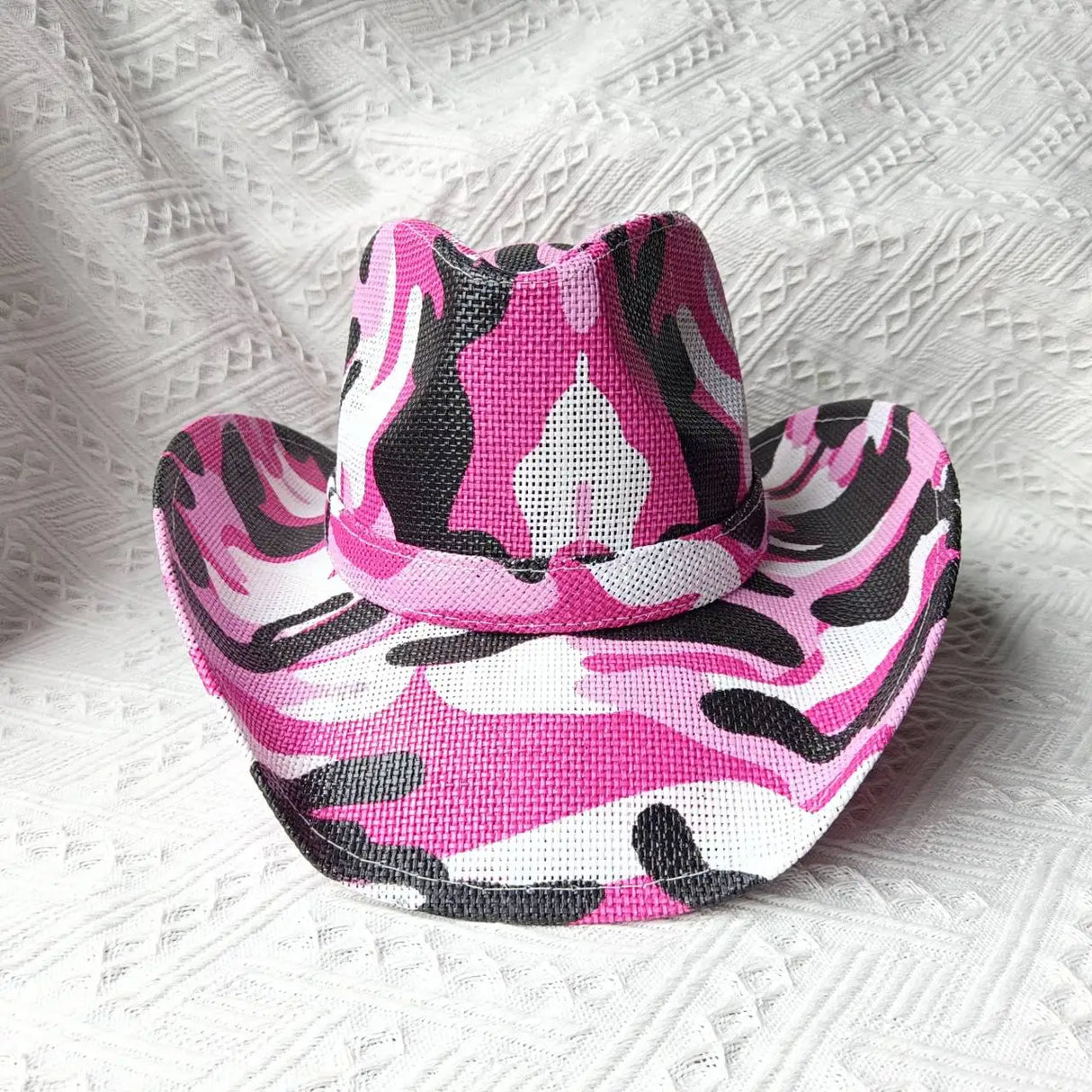 pink black white cowboy straw hat