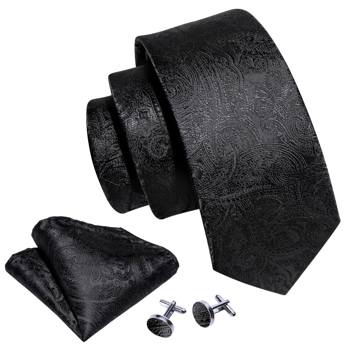 black flower pattern necktie set